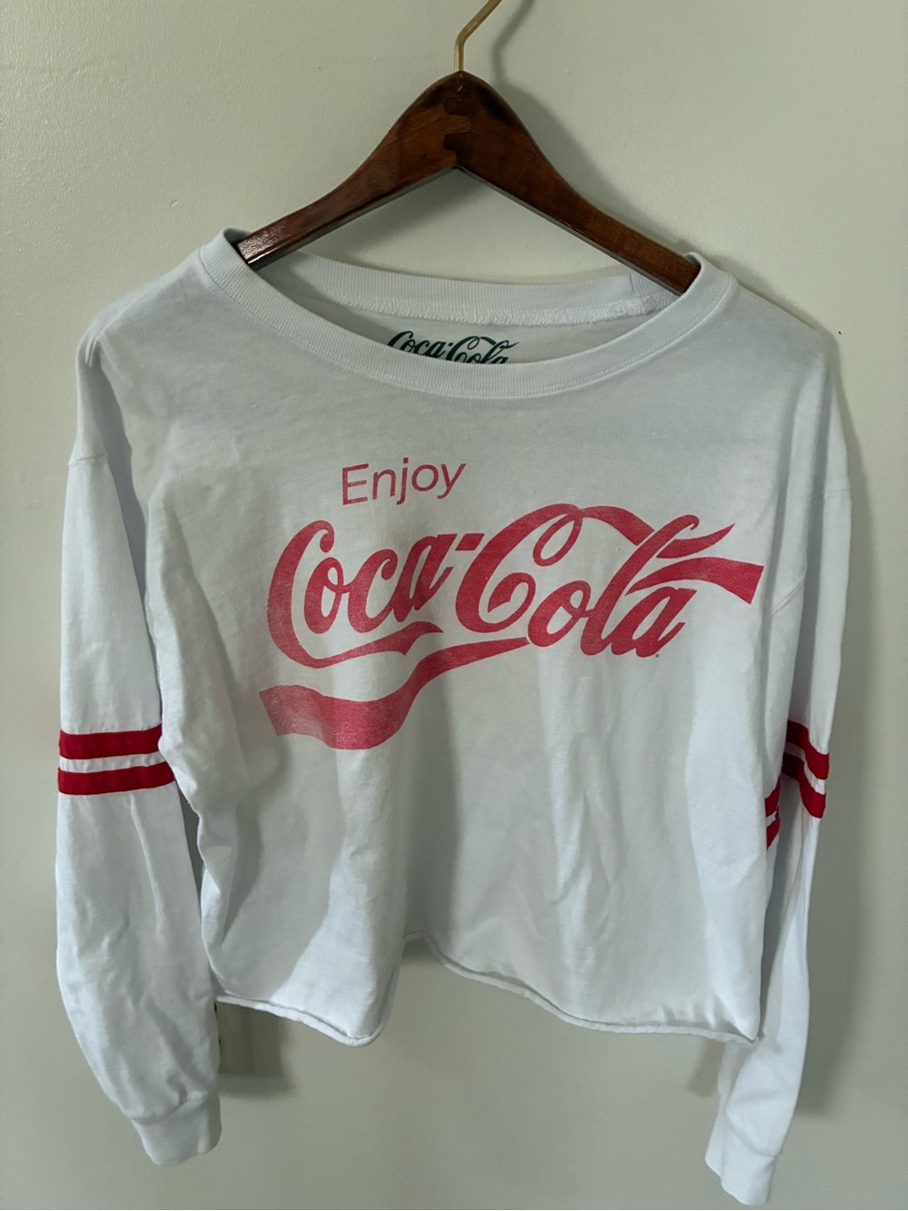 Coca Cola White & Red Logo Cropped Long-Sleeve Tee 100% cotton